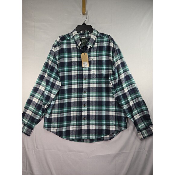NEW Woolrich Midweight Flannel Shirt Blue Green Plaid Button Collar Men's Large - Picture 1 of 10